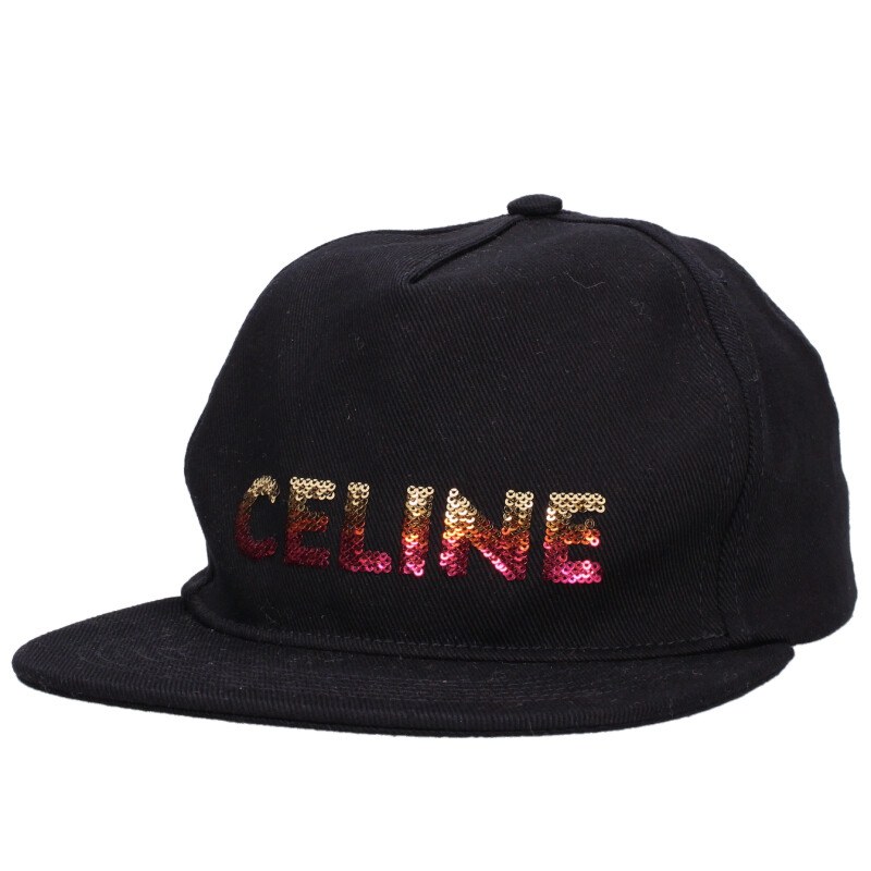 セリーヌ CELINE 大いさ:L  22AW  2AUW9641M スパンコールロゴキャップ(黒いこと)【825062】【BS99】【小物】【中古】bb380#rinkan*A