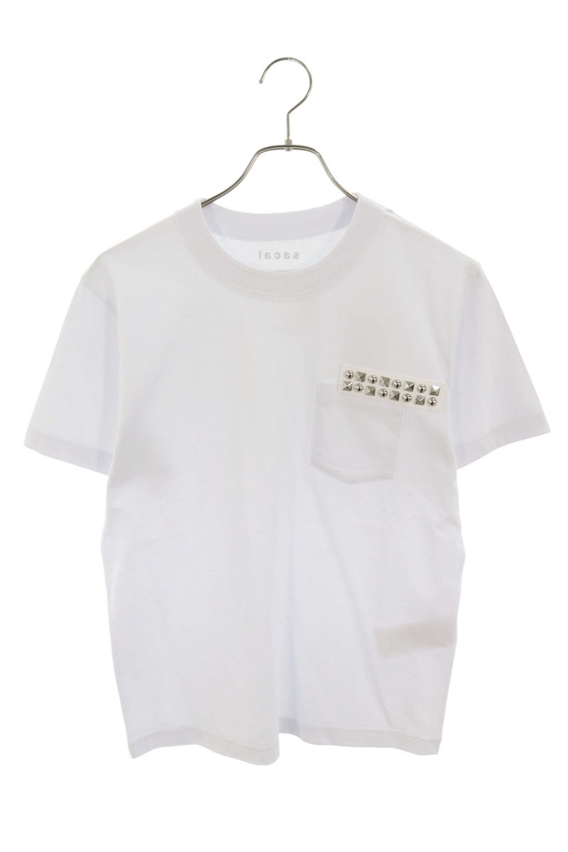 サカイ Sacai　サイズ:0 25-01133S スタッズコットンTシャツ(ホワイト&times;シルバー)【315062】【BS99】【メンズ】【中古】bb334#rinkan*A｜RINKAN
