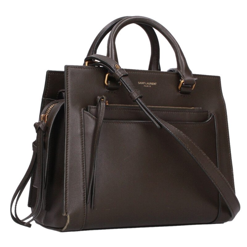 サンローランパリ SAINT LAURENT PARIS   イーストサイド スモール 554116 2WAYなめし革ハンドバック(カーキ調)【035062】【BS99】【小物】【中古】bb187#rinkan*C