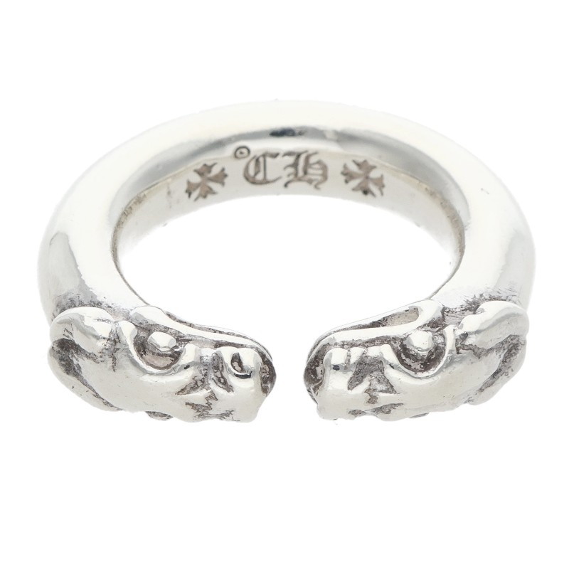 クロムハーツ Chrome Hearts 大きさ:8.5号  DOUBLE DOG RING ダブルドッグ しろがね色輪っか(しろがね色 10.1g)【715062】【SJ02】【小物】【中古】bb187#rinkan*B