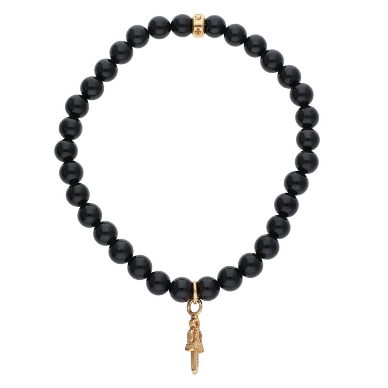 クロムハーツ Chrome Hearts   22K 6粍 BEAD スタックダガーブラックトルマリンビーズブレスレット(黒いこと×黄色ゴールド 総掛け目14.72g)【515062】【SS07】【小物】【中古】bb377#rinkan*A