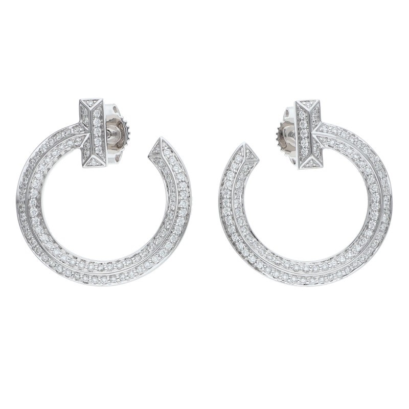 ティファニー TIFFANY&Co.　 Tワンオープンフープ K18WG PAVEダイヤピアス(ホワイトゴールド&times;クリア 総重量7.99g)【025062】【GZ14】【小物】【中古】bb328#rinkan*B｜RINKAN