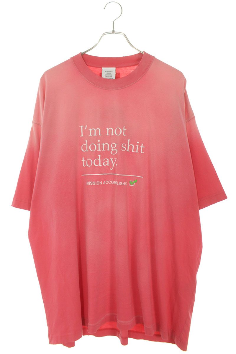 ヴェトモン VETEMENTS サイズ:M UE63TR320P ダメージ加工メッセージロゴTシャツ(ピンク)【415062】【OM10】【メンズ】【中古】bb476#rinkan*B|RINKAN