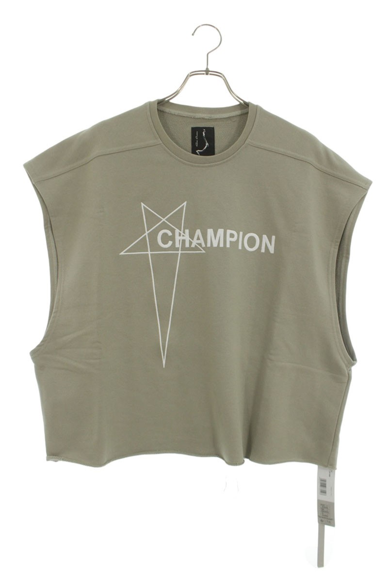 リックオウエンス Rick Owens　&times;チャンピオン Champion　 サイズ:M CM01E1666-CHFE フロントロゴ刺繍ノースリーブスウェット(ベージュ)【215062】【SB01】【メンズ】【中古】bb356#rinkan*A｜RINKAN