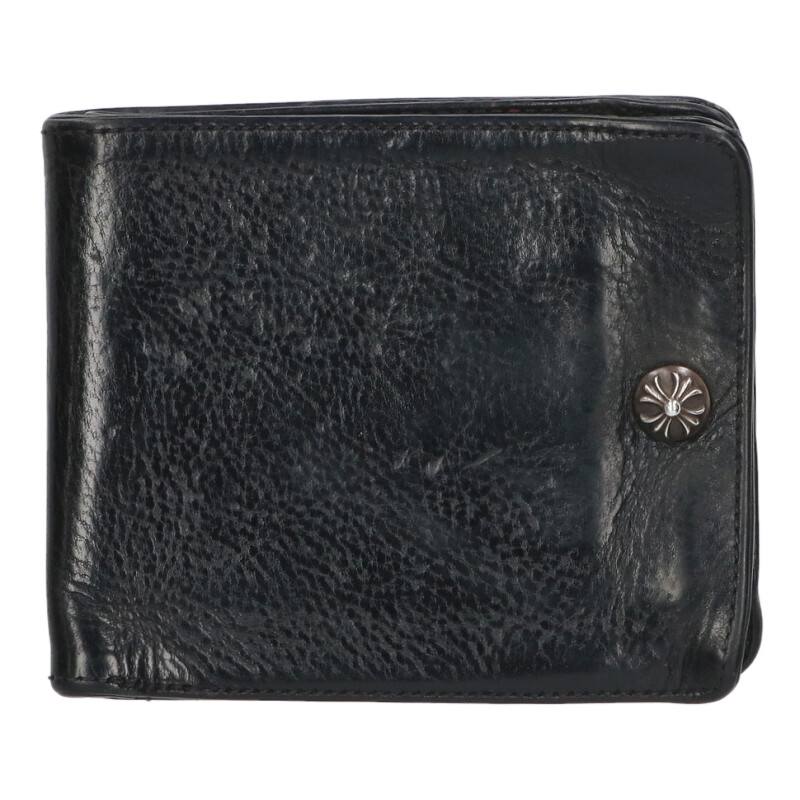 クロムハーツ Chrome Hearts   1SNAP 1隙間 クロスボールボタンレザーウォレット金入れ(黒いこと)【215062】【GZ11】【小物】【中古】bb33#rinkan*B