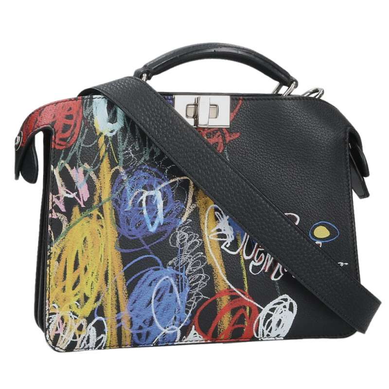 フェンディ FENDI   7VA530 核分裂爆弾ブー グラフィックペイントショルダーハンドバッグ(黒いこと×マルチ)【306062】【BS99】【小物】【中古】bb379#rinkan*B