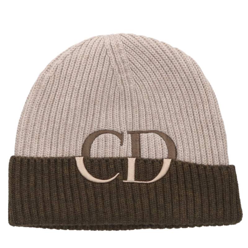 ディオール DIOR サイズ:S 213MB01AT371 CDシグネチャーウールビーニー帽子(グリーン×ベージュ)【035062】【BS99】【小物】【中古】bb396#rinkan*B|RINKAN