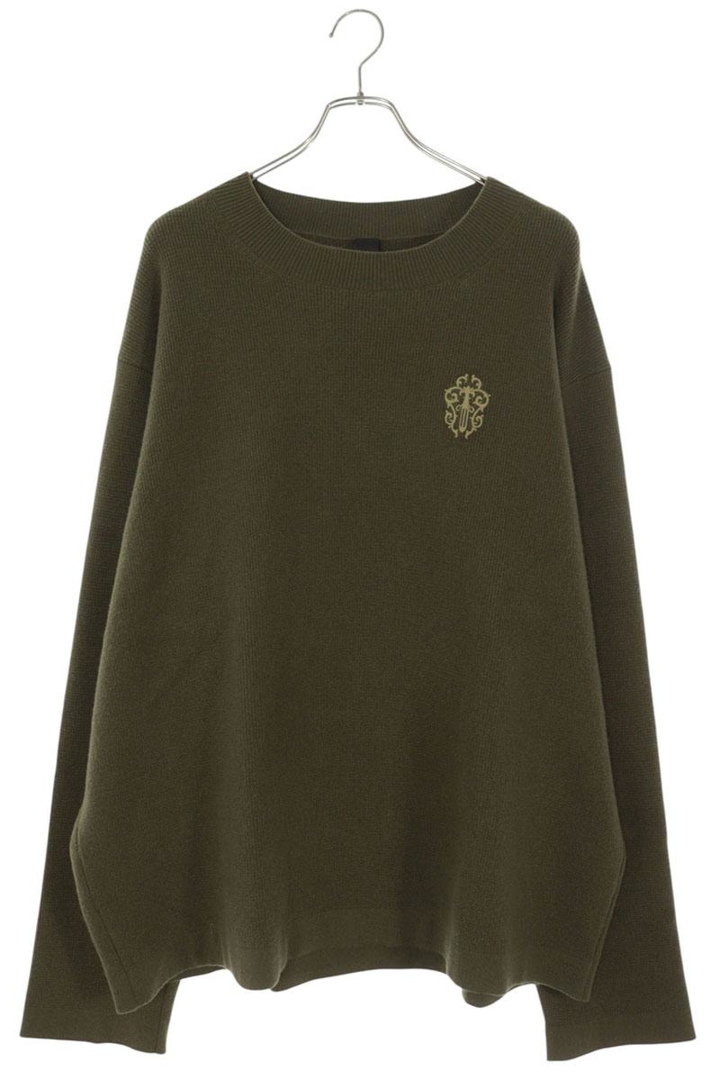 クロムハーツ Chrome Hearts 大きさ:XXL  SWTR REGULATOR CREW ダガー刺しゅうカシミール編み物(カーキ×しろがね色)【315062】【GZ11】【メンズ】【中古】bb448#rinkan*A