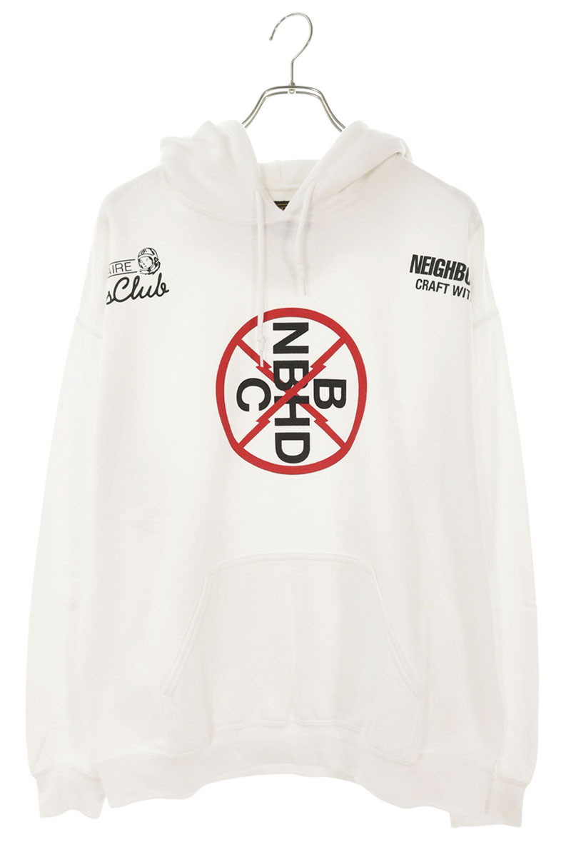 ネイバーフッド NEIGHBORHOOD ×ビリオネアボーイズクラブ BILLIONAIRE BOYS CLUB  大きさ:L  182LBNH-CSM01S ロゴプリントプルオーバーパーカー(白いこと)【415062】【BS99】【メンズ】【中古】bb409#rinkan*B