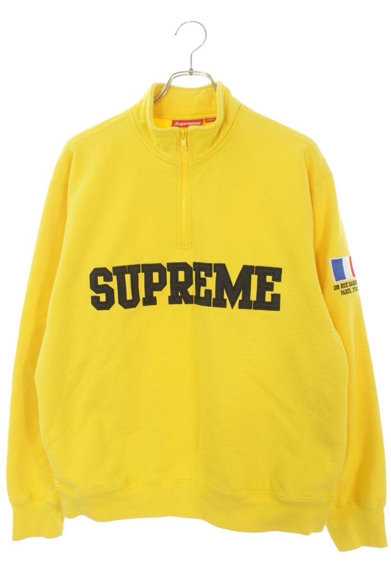 シュプリーム SUPREME 大きさ:M  26SS  Paris Shop Flag Half Zip Pullover サテンロゴハーフジップスウェット(黄色)【415062】【OM10】【メンズ】【中古】bb344#rinkan*B