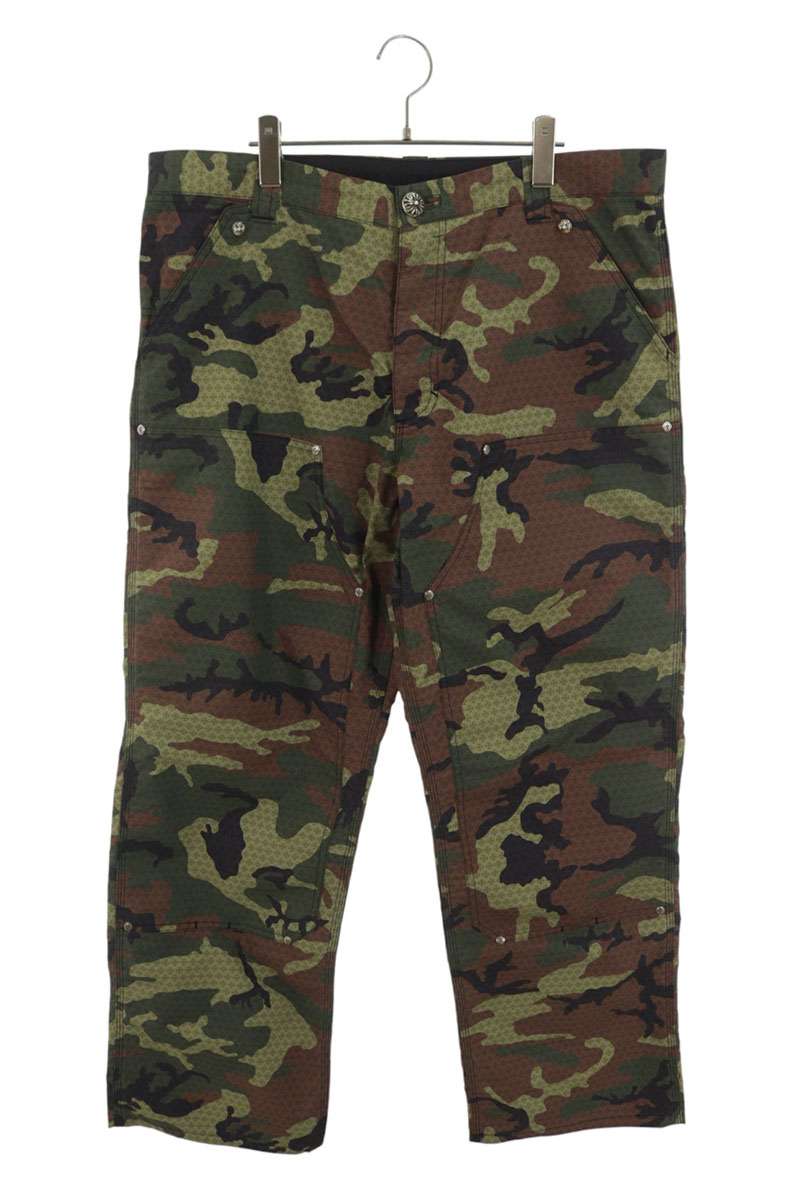 クロムハーツ Chrome Hearts 大きさ:36in  CARPENTER DOUBLE KNEE カーペンターダブルニー CHつけ加える総柄カモフラロングパンツ(カーキ調×しろがね色)【315062】【SS07】【メンズ】【中古】bb462#rinkan*A