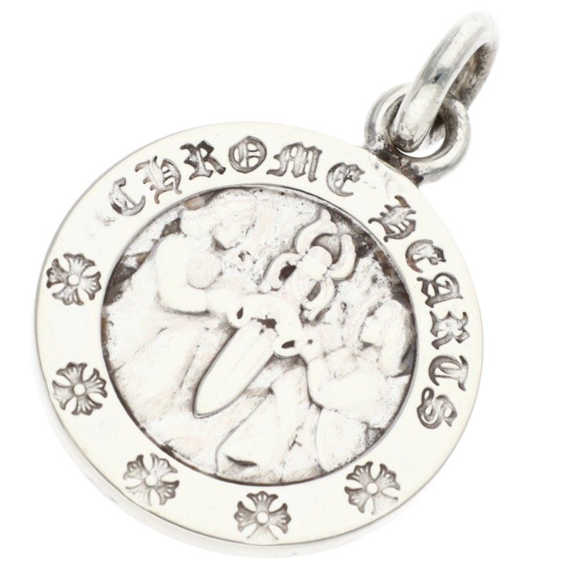 クロムハーツ Chrome Hearts   CHRM ANGL MDL エンジェルメダルチャーム V2 しろがね色頸飾りいの一番(しろがね色 6.06g)【815062】【FK04】【小物】【中古】bb409#rinkan*B