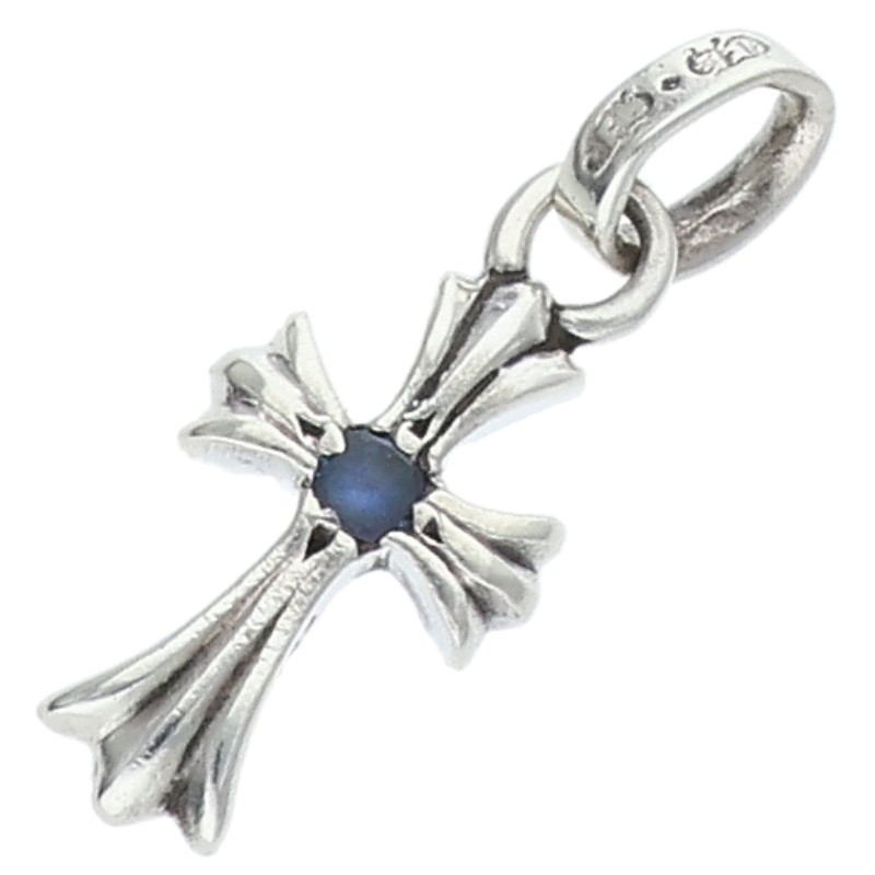 クロムハーツ Chrome Hearts   CRS BBYFAT SAP ベイビーファット 1サファイア 惹き付ける しろがね色頸飾りいの一番(しろがね色×青碧 1.85g)【125062】【NO05】【小物】【中古】bb488#rinkan*B