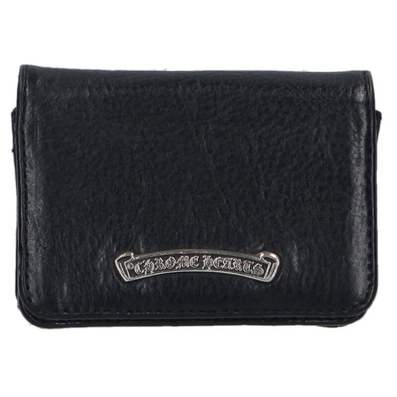 クロムハーツ Chrome Hearts   CRD CSE3PKTWDV1 アーチロゴプレート3ポケットレザーカードケース(黒いこと×しろがね色)【415062】【NO05】【小物】【中古】bb349#rinkan*B