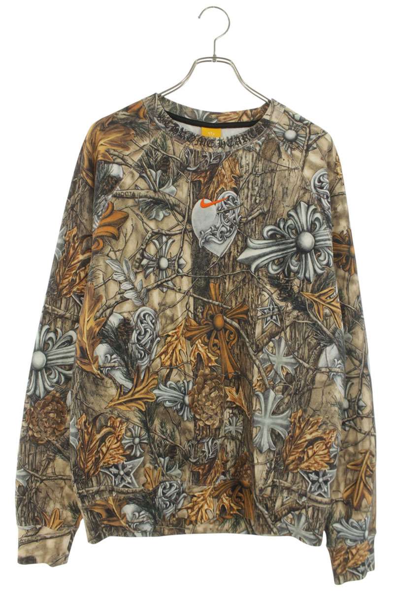 クロムハーツ Chrome Hearts ×ナイキ NIKE サイズ:M NOCTA CREW NECK ナイキドレイク総柄クルーネックスウェット(ブラウン調)【415062】【GZ11】【メンズ】【中古】bb448#rinkan*S |RINKAN
