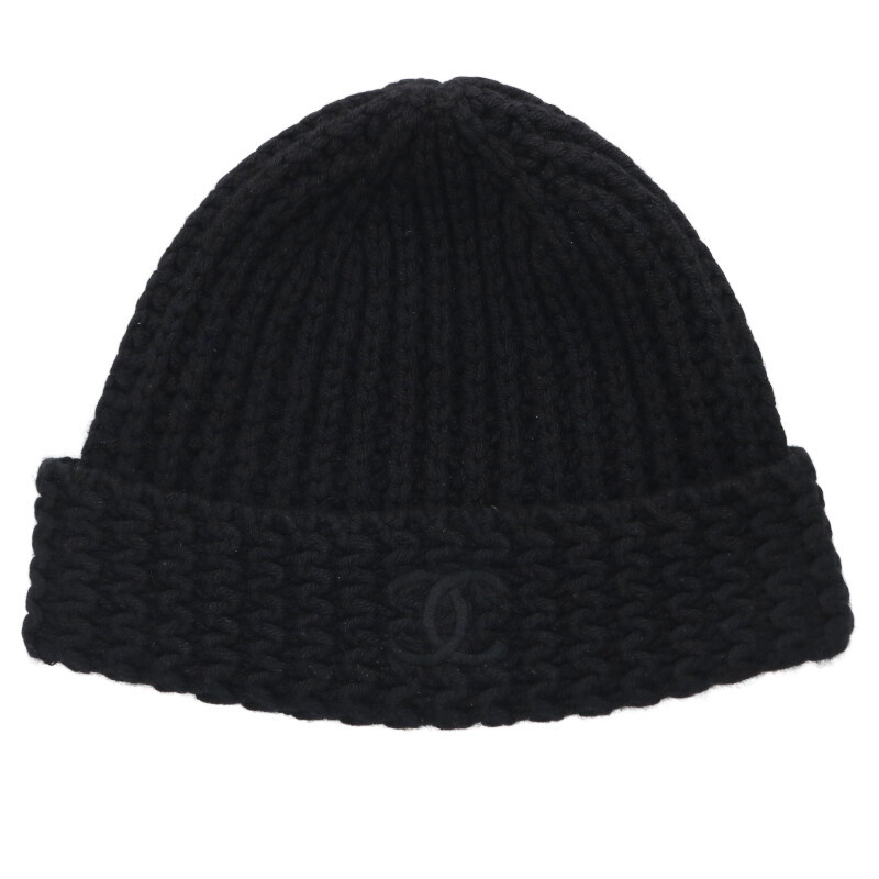シャネル CHANEL  ココマーク刺しゅうカシミアビーニー(黒いこと)【415062】【SS13】【小物】【中古】bb132#rinkan*B