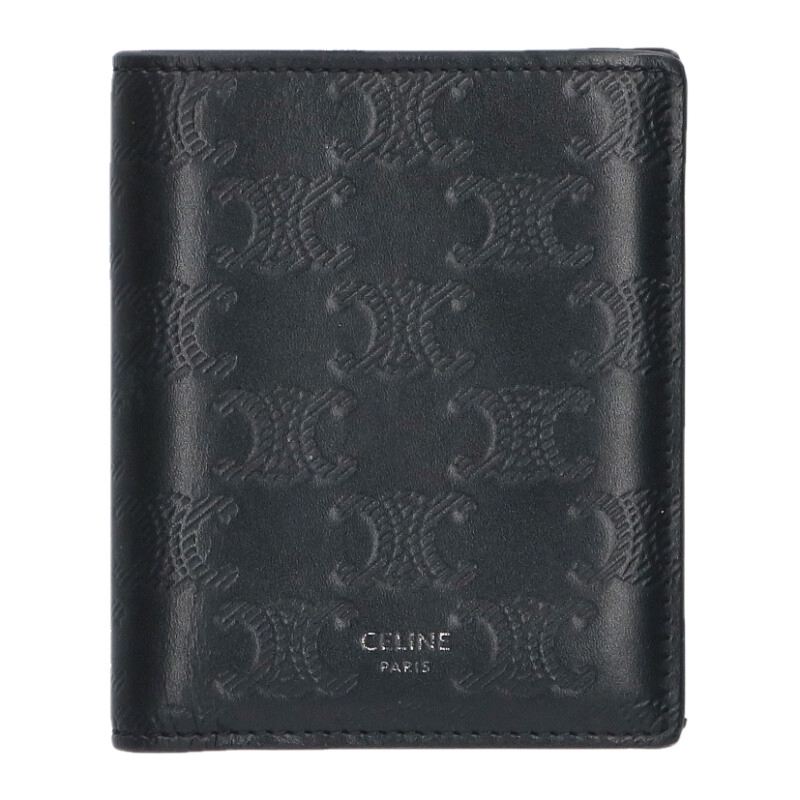 セリーヌ CELINE   10E493FQC.38SI トリオンフロゴエンボスコンパクトウォレット銭入れ(黒いこと)【306062】【BS99】【小物】【中古】bb380#rinkan*B