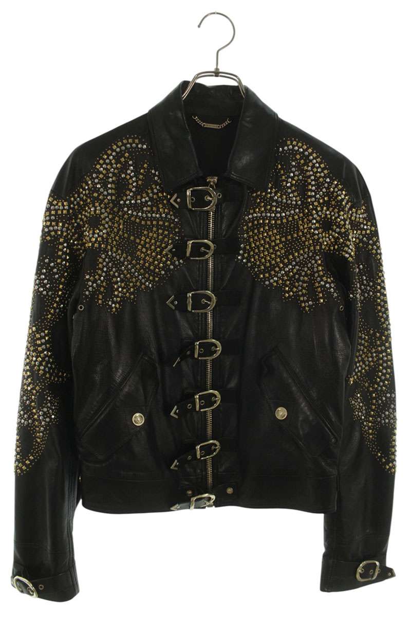 ヴェルサーチェ Versace 大きさ:44  A63630 A208504 ゴールドスタッズレザージャケット(黒いこと×ゴールド)【515062】【SB01】【メンズ】【中古】bb380#rinkan*B