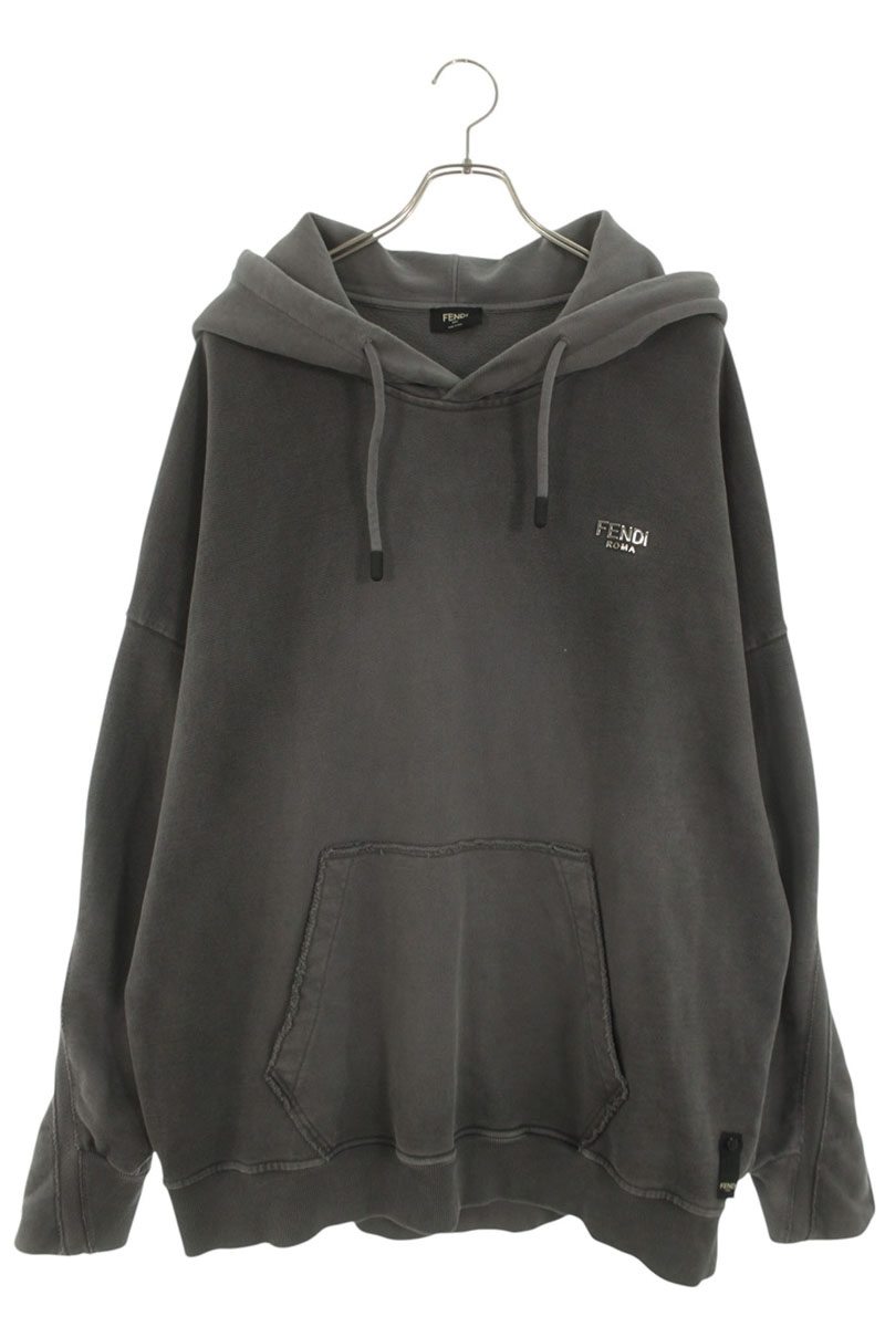 フェンディ FENDI サイズ:XL FY1253 APM7 メタルロゴプレートプルオーバーパーカー(グレー)【615062】【BS55】【メンズ】【中古】bb384#rinkan*B|RINKAN