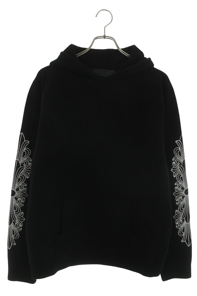 クロムハーツ Chrome Hearts 大きさ:L  U LIFE SENTENCE 袖フローラル刺しゅうカシミアプルオーバーパーカー(黒いこと)【515062】【HJ12】【メンズ】【中古】bb409#rinkan*A