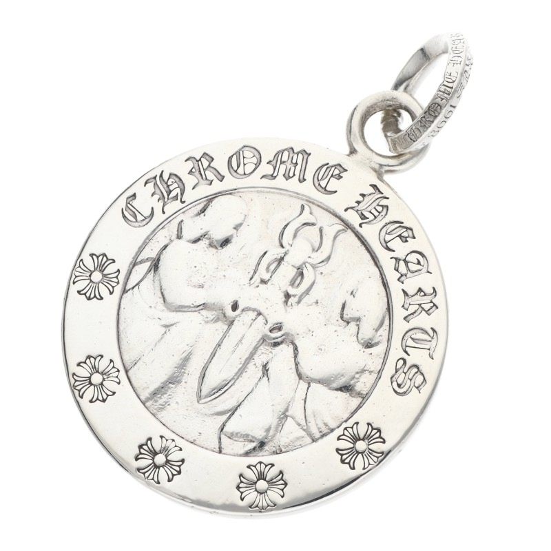 クロムハーツ Chrome Hearts   CHRM ANGL MDL LG ラージエンジェルメダル シャンデリヤ首飾りいの一番(しろがね色 33.91g)【815062】【SS07】【小物】【中古】bb411#rinkan*B