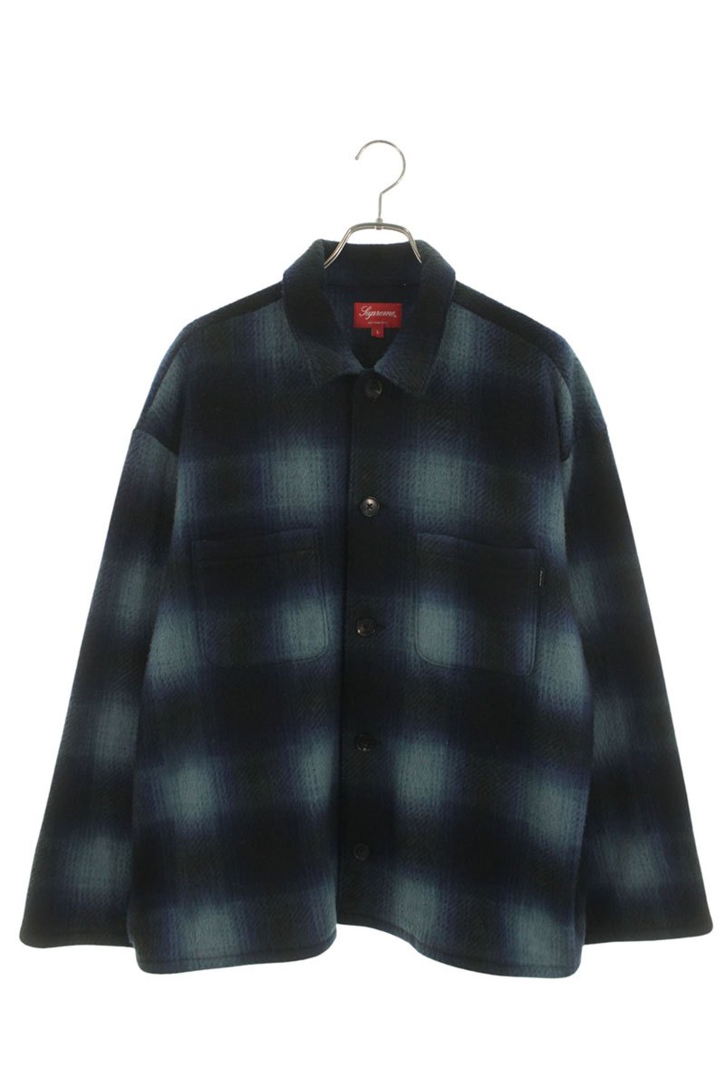 シュプリーム SUPREME 大きさ:L  20AW  Shadow Plaid Fleece Shirt シャドウプレイドフリース長袖プルオーバー(青色×黒いこと)【106062】【BS99】【メンズ】【中古】bb380#rinkan*B