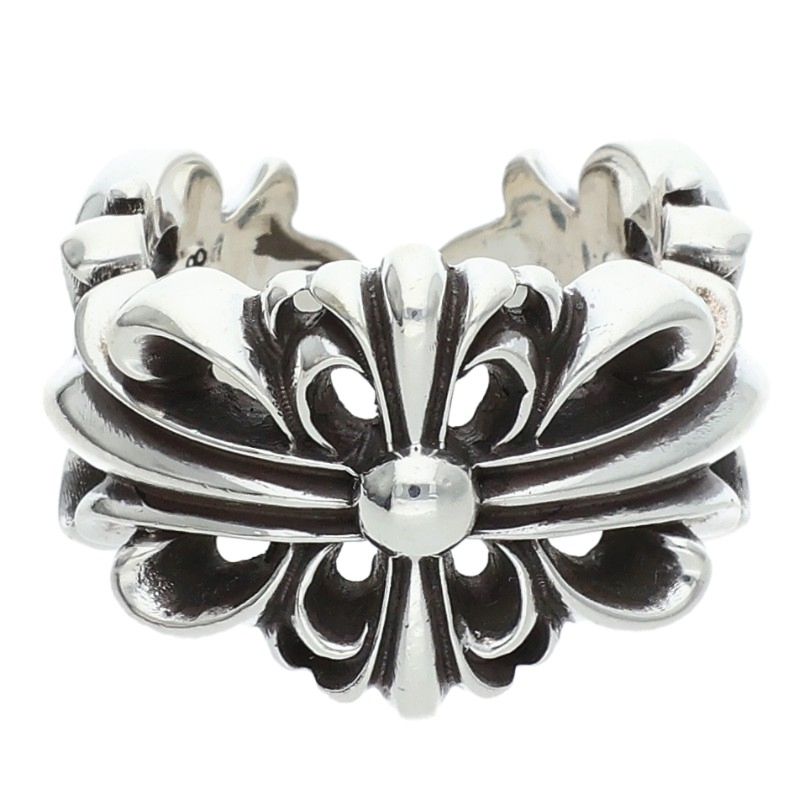 クロムハーツ Chrome Hearts 大きさ:9号  DBL FLRL CRS ダブルフローラルクロス しろがね色輪っか(しろがね色 11.1g)【225062】【os06】【小物】【中古】bb359#rinkan*B
