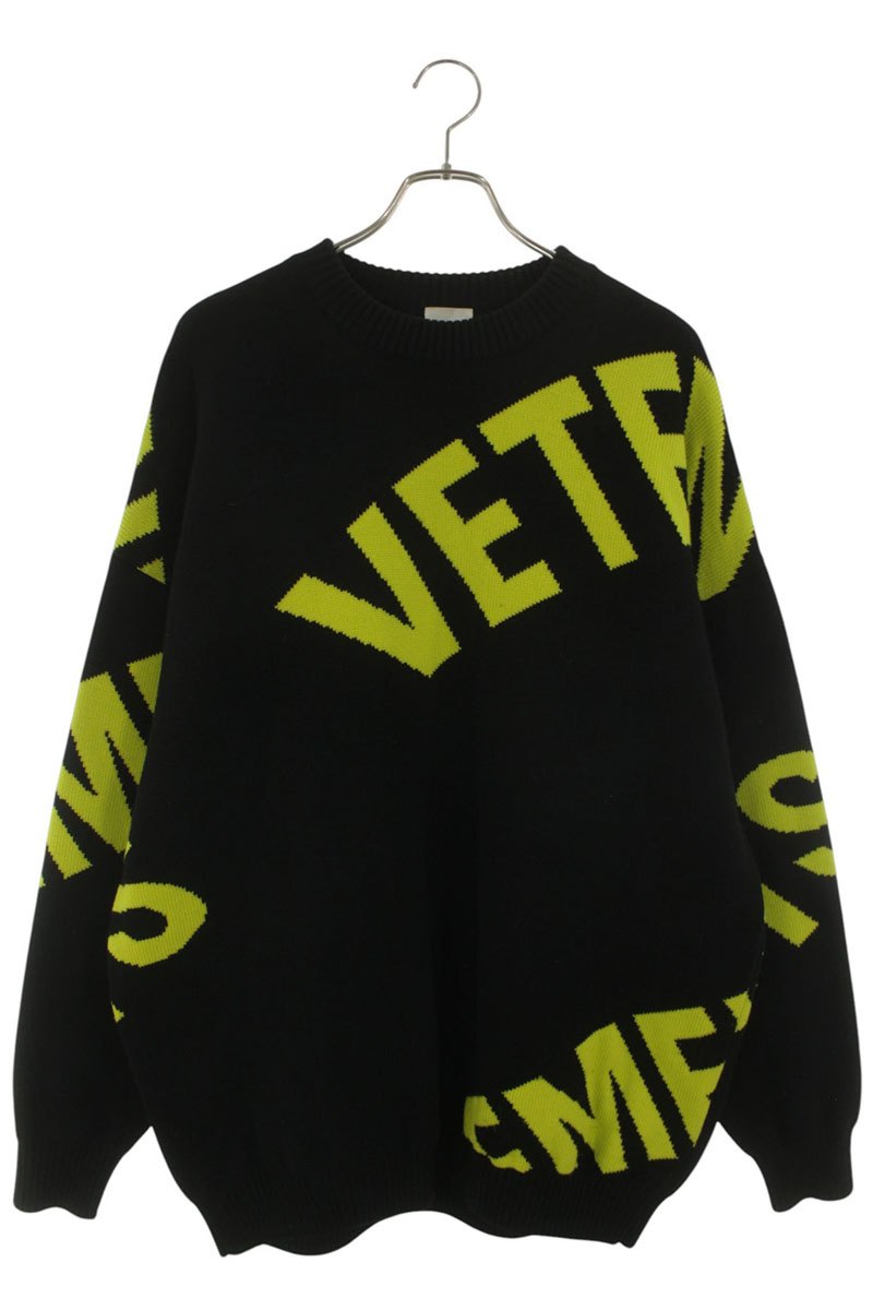 ヴェトモン VETEMENTS　サイズ:M 22AW UA53KN200Y ジャイアントロゴニット(ブラック&times;イエロー)【206062】【BS99】【メンズ】【中古】bb380#rinkan*B｜RINKAN