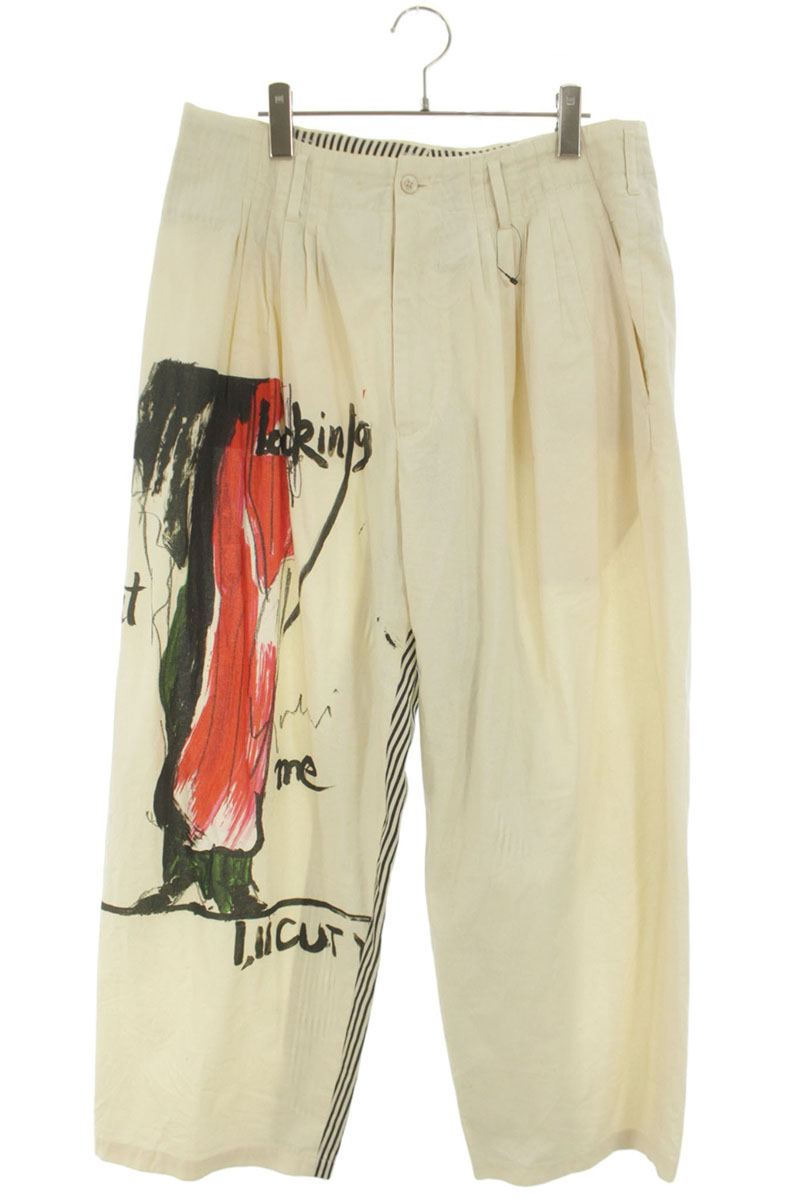 ヨウジヤマモトプールオム YOHJI YAMAMOTO POUR HOMME 大きさ:2  17SS  固定ディスク-P73-042 デッサンプリントワイドロングパンツ(ベージュ調)【106062】【BS99】【メンズ】【中古】bb453#rinkan*B