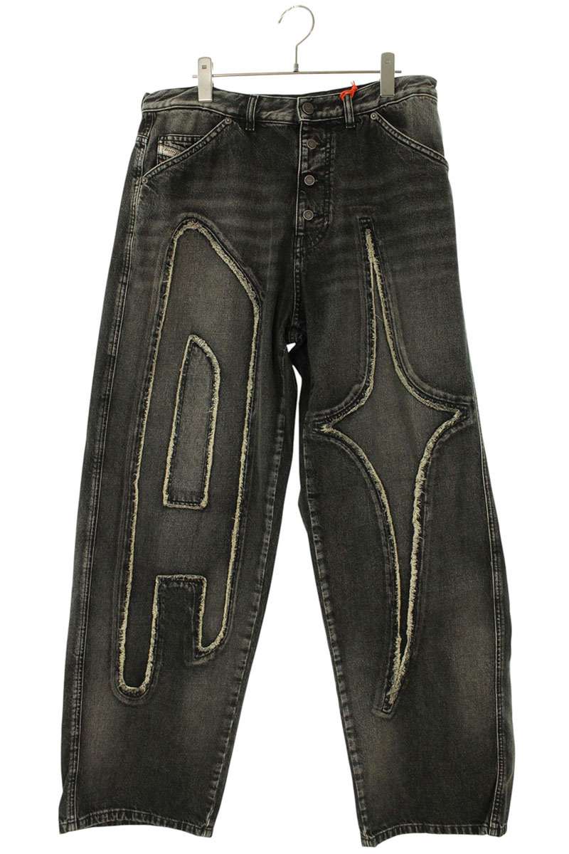 ディーゼル DIESEL 大きさ:33  P01584 THUG PANTS 刺しゅうバギーデニムパンツ(ブラックウォッシュ)【815062】【SB01】【メンズ】【中古】bb78#rinkan*A