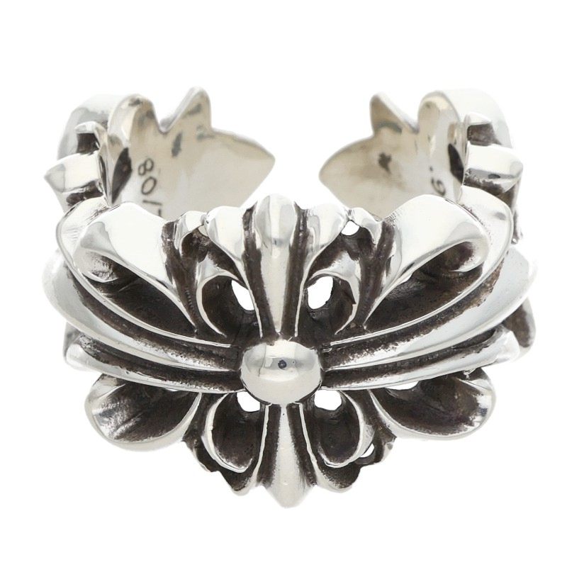 クロムハーツ Chrome Hearts 大きさ:14号  DBL FLRL CRS ダブルフローラルクロス しろがね色輪っか(しろがね色 14.58g)【025062】【GZ11】【小物】【中古】bb468#rinkan*B