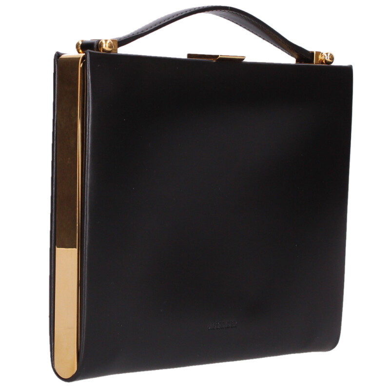 ジルサンダー JILSANDER  ロゴエンボスレザーハンドバッグ(黒いこと×ゴールド)【606062】【BS99】【小物】【中古】bb51#rinkan*A