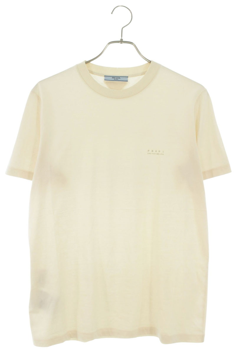 プラダ PRADA 大きさ:M  35838 ３角形ロゴパッチロゴプリントティーシャツ(ベージュ調)【106062】【BS99】【レディース】【中古】bb187#rinkan*B