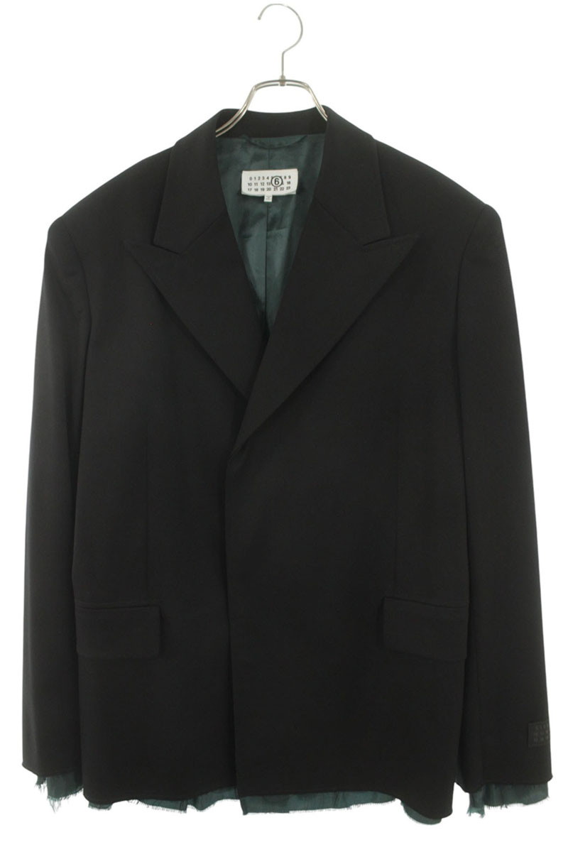 エムエムシックス MM6 大きさ:50  24AW  TAILORING WOOL JACKET SH2BN0007 S47848 カットオフテーラリングウールジャケット(黒いこと×緑であること)【106062】【BS99】【メンズ】【中古】bb455#rinkan*B
