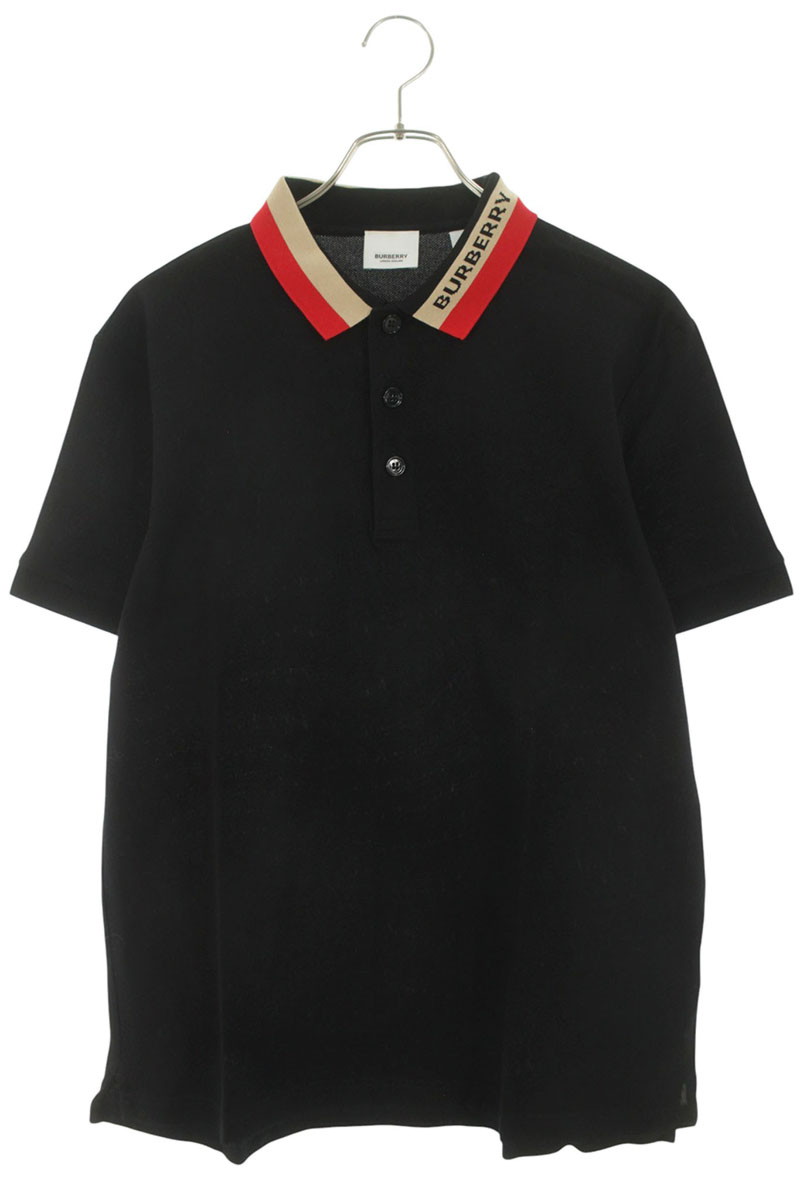 バーバリー Burberry 大きさ:L  8039265 襟ロゴタイプ半袖スポーツシャツ(黒いこと)【106062】【BS99】【メンズ】【中古】bb456#rinkan*B