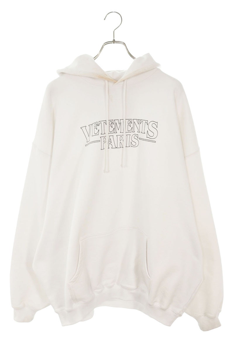 ヴェトモン VETEMENTS 大きさ:S  23AW  UE54固定ディスク500W PARISロゴプリントパーカー(白いこと)【106062】【BS99】【メンズ】【中古】bb205#rinkan*D