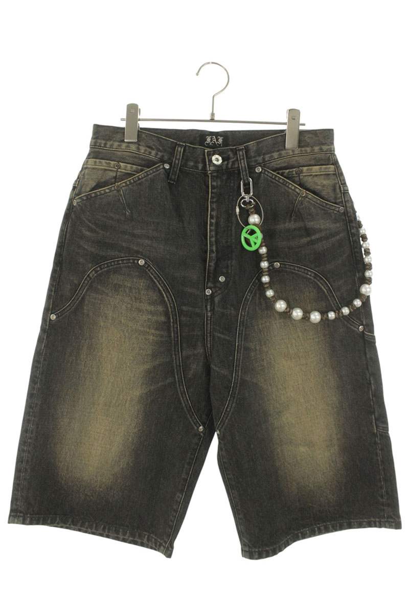 エフエーエフ FAF 大きさ:3  NEWCOMMUNE BAGGY DENIM  SHORTS チェーン店付き添い人ウォッシュドバギーデニムハーフパンツ(黒いこと)【915062】【SB01】【メンズ】【中古】bb78#rinkan*S