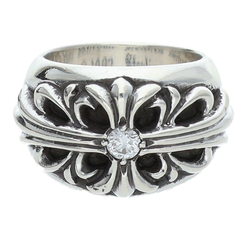 クロムハーツ Chrome Hearts 大きさ:8号  FLRL CRS 1DIA フローラルクロス 1金剛石 しろがね色輪っか(しろがね色×せつ然たる 15.05g)【025062】【GZ11】【小物】【中古】bb437#rinkan*B