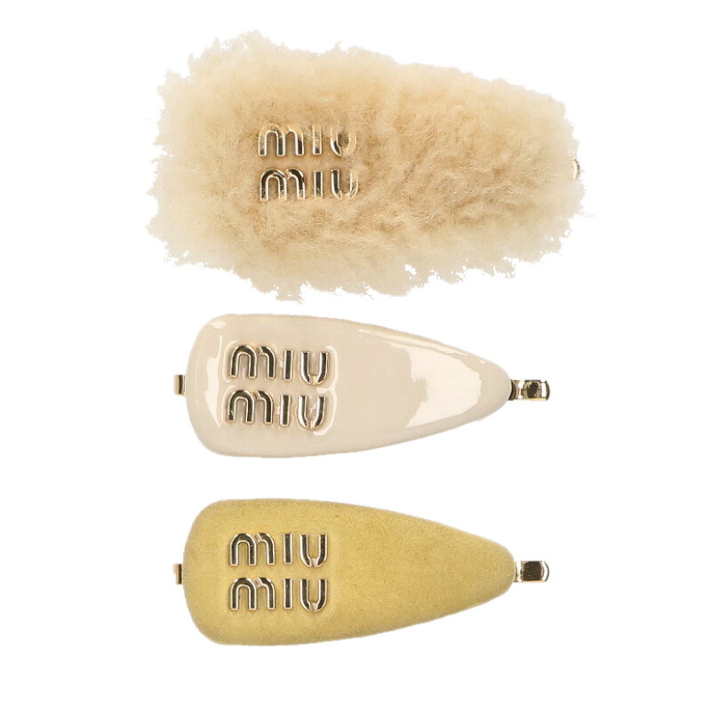 ミュウミュウ miumiu 大きさ:TU  51F188 専売特許 スエードクロス シアリングヘアクリップ3点仕掛ける(白いこと×黄色×ベージュ調)【606062】【BS99】【小物】【中古】bb334#rinkan*B