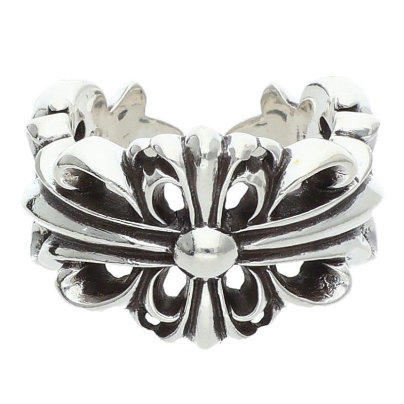 クロムハーツ Chrome Hearts 大きさ:10号  DBL FLRL CRS ダブルフローラルクロス しろがね色輪っか(しろがね色 10.73g)【225062】【os06】【小物】【中古】bb453#rinkan*B