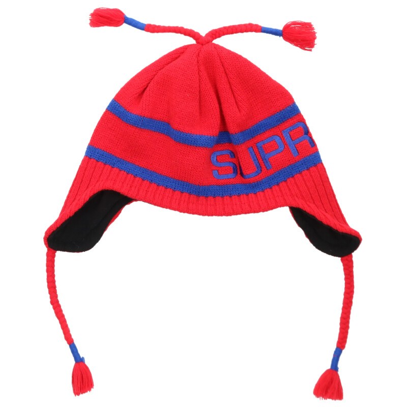 シュプリーム SUPREME   earflap beanie ロゴタイプ刺しゅうイヤーフラップビーニー(赤いこと×青色)【606062】【BS99】【小物】【中古】bb356#rinkan*B