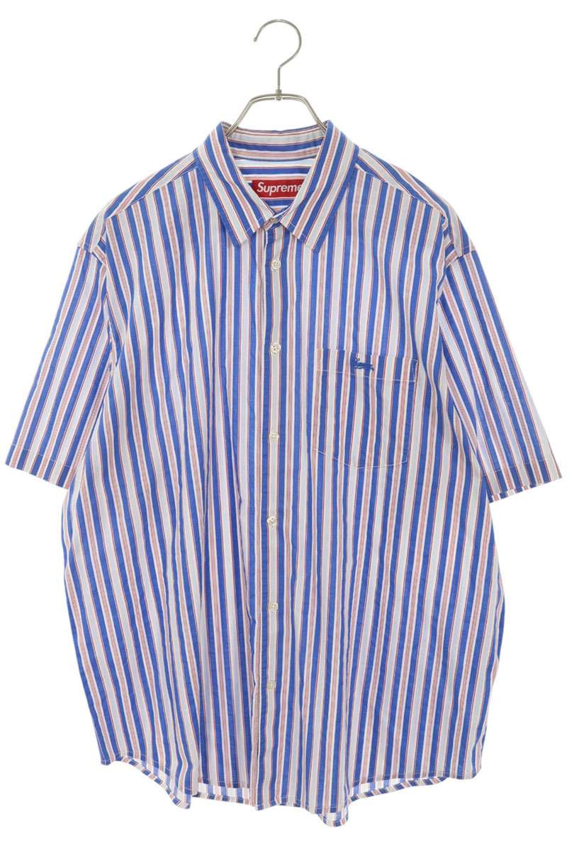 シュプリーム SUPREME 大きさ:L  Loose Fit multi Stripe ロゴタイプ刺しゅう縞模様半袖プルオーバー(マルチ色合い)【225062】【OM10】【メンズ】【中古】bb459#rinkan*A