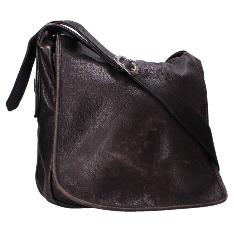 クロムハーツ Chrome Hearts BAG-MAIL メールバッグ ロゴプレートレザーショルダーバッグ(ブラック×シルバー)【125062】【SS07】【小物】【中古】bb460#rinkan*C|RINKAN