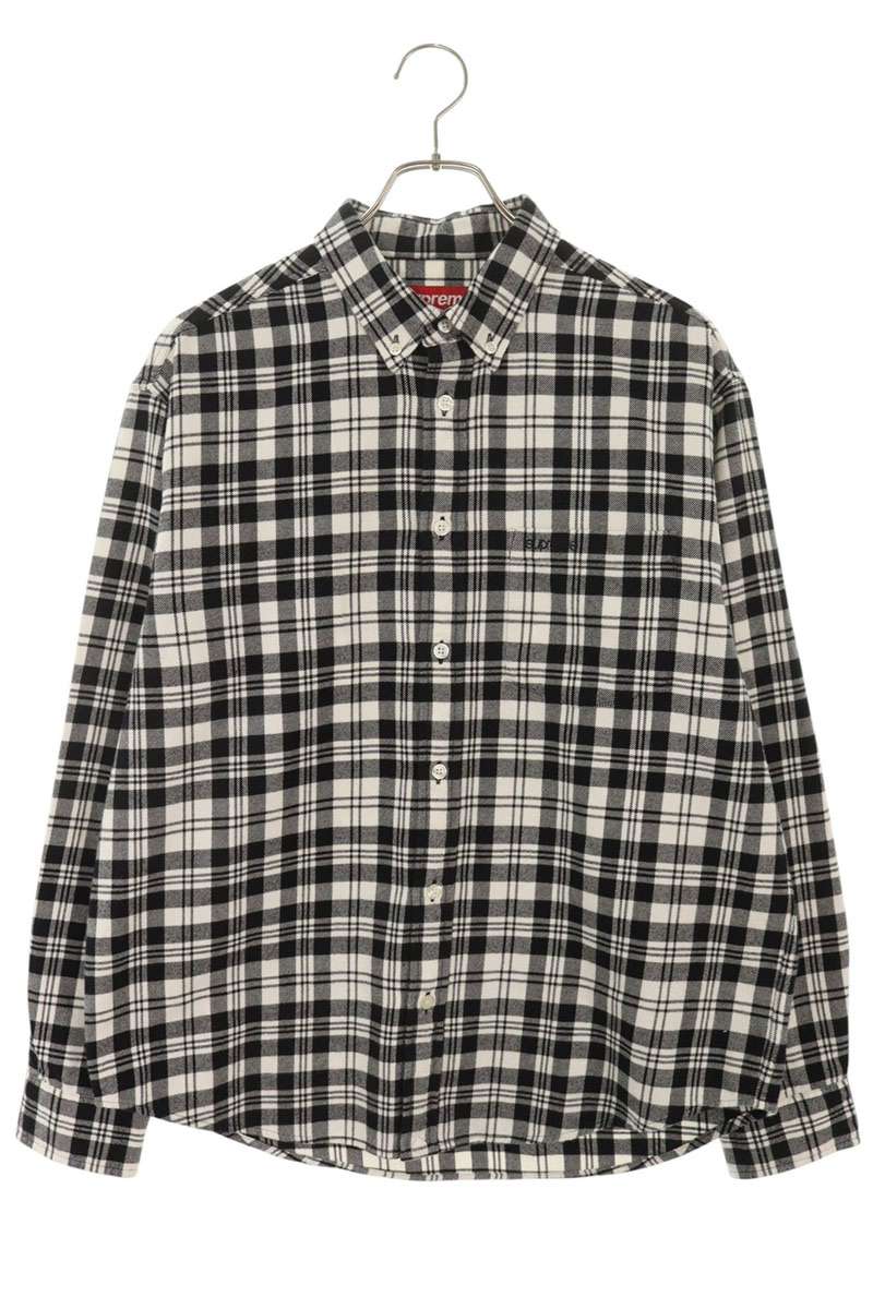 シュプリーム SUPREME 大きさ:S  Plaid Flannel Shirt ロゴタイプ刺しゅう読み合わせる長袖プルオーバー(黒いこと×白いこと)【106062】【BS99】【メンズ】【中古】bb459#rinkan*A