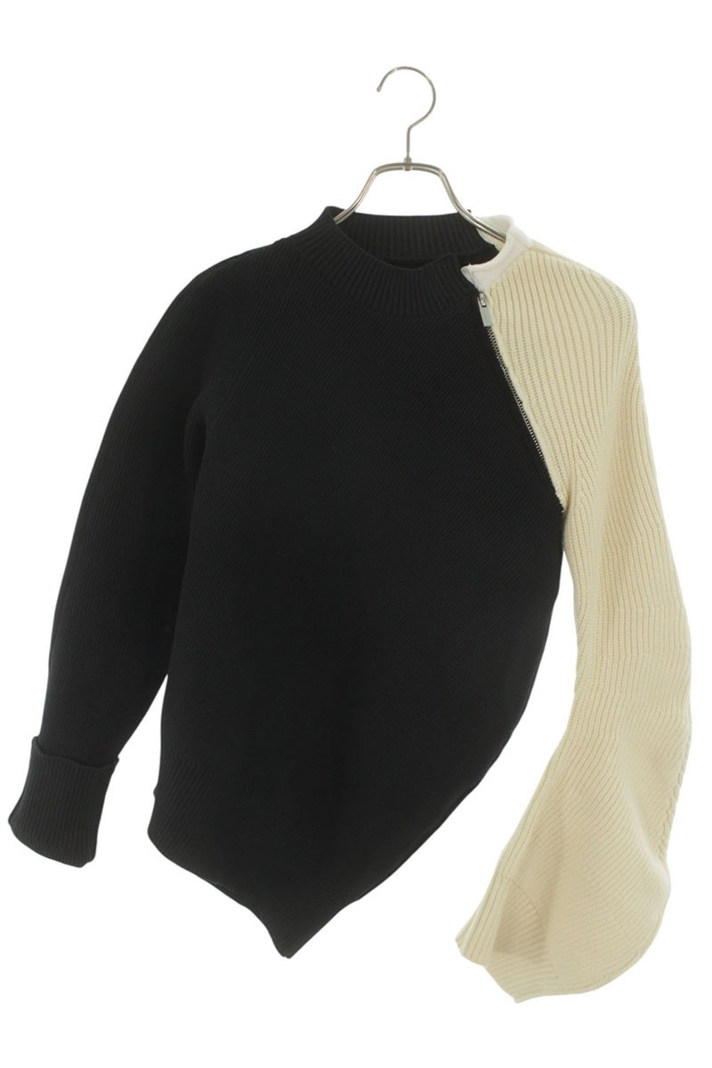 サカイ Sacai 大きさ:2  24-07364 ジップバイカラーニット(黒いこと×象牙色)【106062】【BS99】【メンズ】【中古】bb380#rinkan*B
