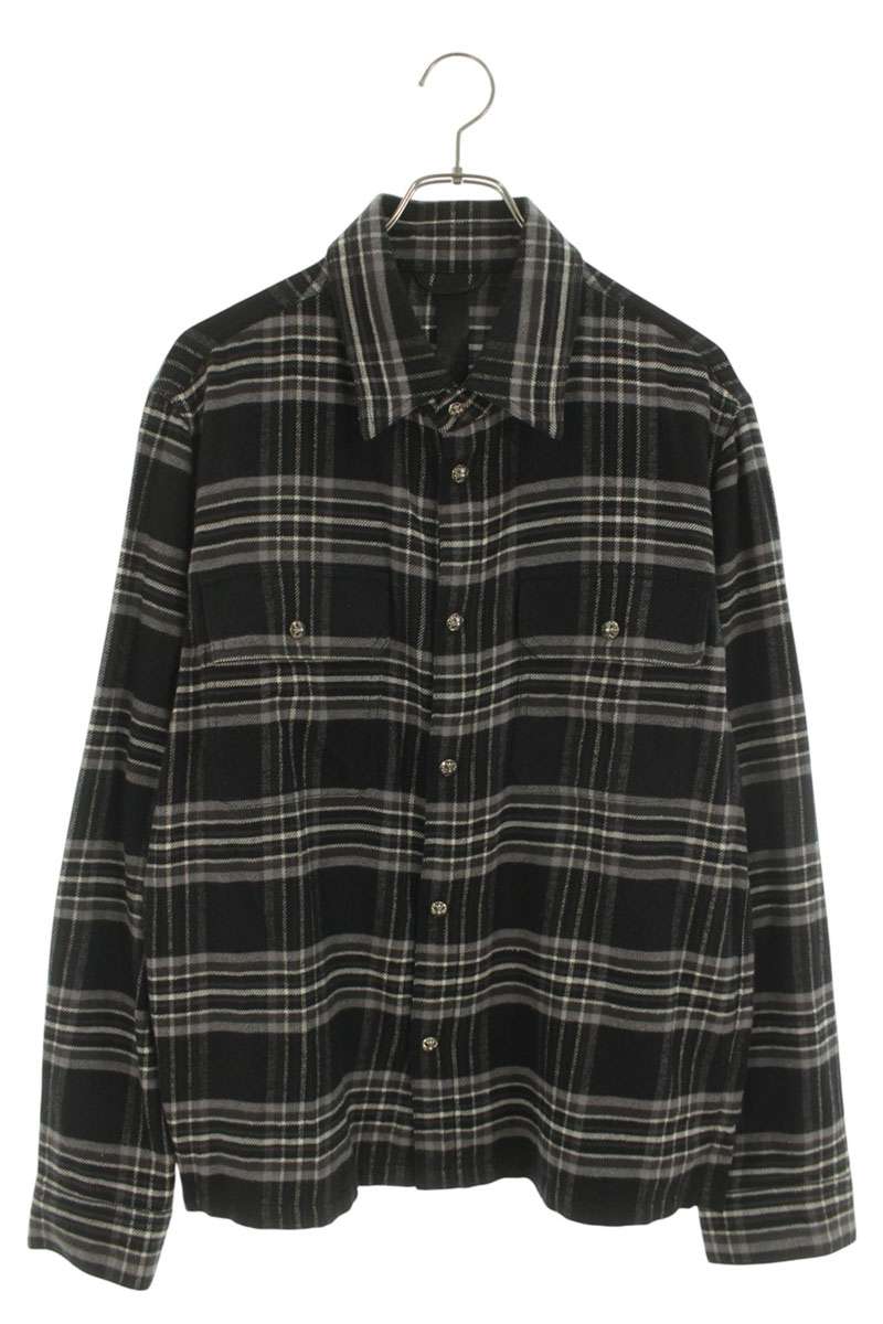 クロムハーツ Chrome Hearts 大きさ:M  WORK DOG ワークドッグ クロスボールボタンチェック長袖プルオーバー(黒いこと×薄墨色×しろがね色)【225062】【GZ11】【メンズ】【中古】bb448#rinkan*S