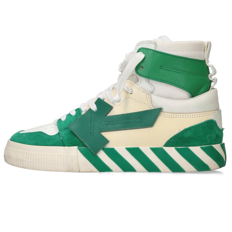 象牙色 OFF-WHITE 大きさ:40  HIGH TOP VULCANIZED レザーハイカットスニーカー(白いこと×緑であること)【925062】【BS99】【メンズ】【小物】【中古】bb187#rinkan*B