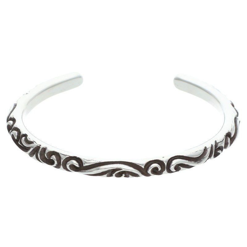 クロムハーツ Chrome Hearts 大きさ:S  BANGLE SCROLL スクロールダンス楽隊 しろがね色腕輪(しろがね色 17.15g)【525062】【NO05】【小物】【中古】bb209#rinkan*B