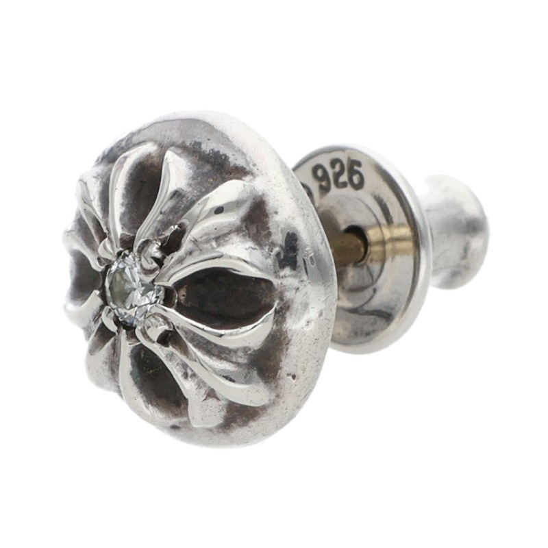 クロムハーツ Chrome Hearts STUD CRSBLL DIA クロスボールスタッド 1ダイヤ シルバーオールドピアス(シルバー×クリア 1.37g)【625062】【OS06】【小物】【中古】bb359#rinkan*B|RINKAN