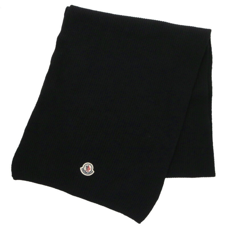 モンク線路 MONCLER   SCIARPA TRICOT ロゴタイプ継ぎ切れ カシミヤウールマフラー(黒いこと)【706062】【BS99】【小物】【中古】bb356#rinkan*A